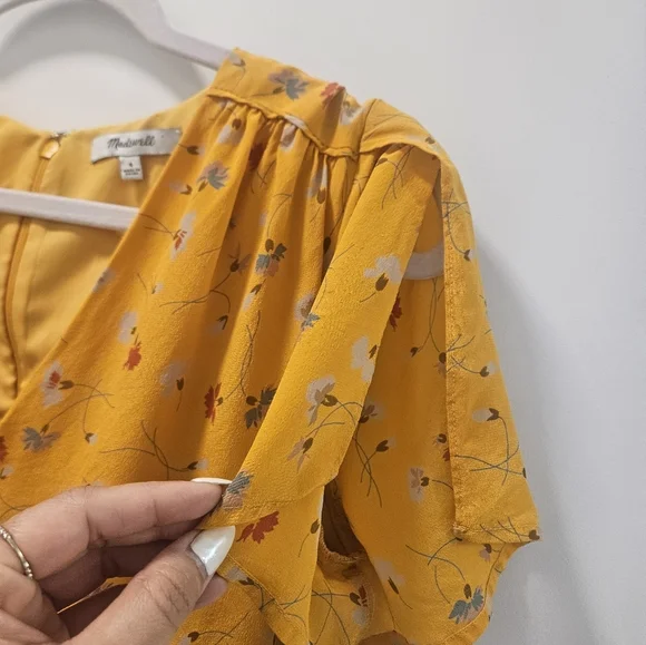 Madewell Silk Belladonna Yellow Floral Dress Size 4 - Picture 5 of 13
